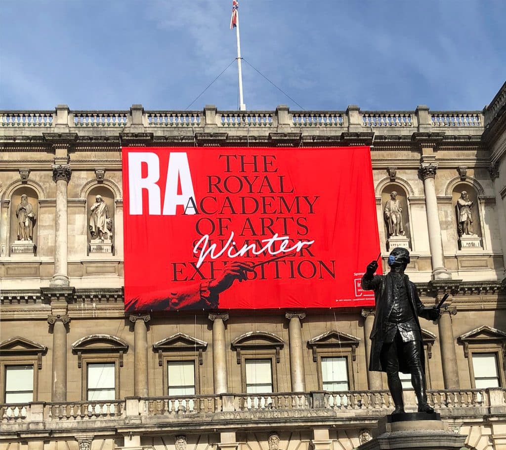 large fabric building banner